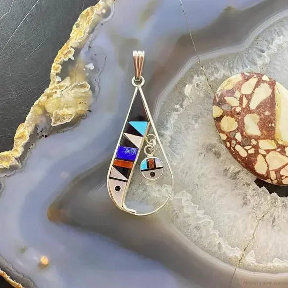 Sheryl Edaakie Zuni Sterling Multistone Inlay Teardrop Pendant For Women #2
